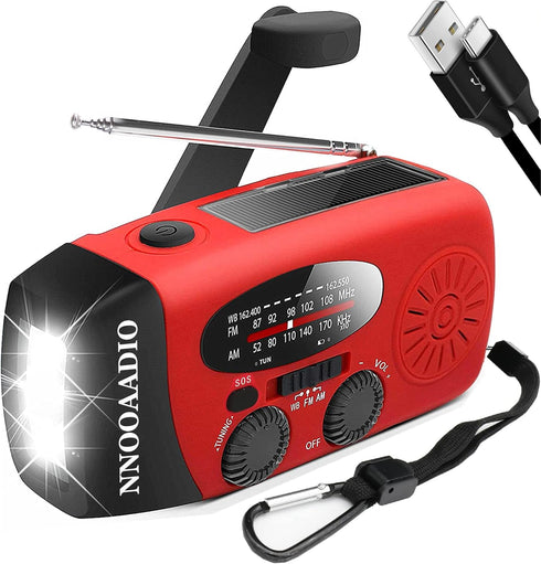 2000mAh SOS Alarm Emergency AM FM Weather Radio, Portable Hand Crank Solar Battery Operated