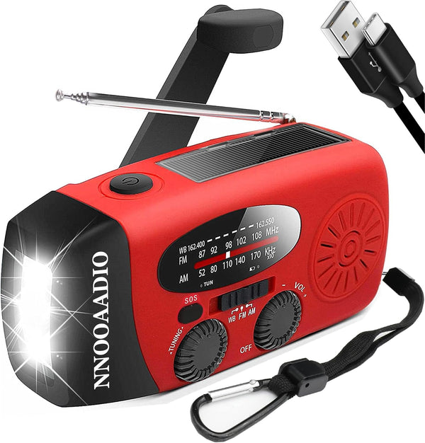 2000mAh SOS Alarm Emergency AM FM Weather Radio, Portable Hand Crank Solar Battery Operated