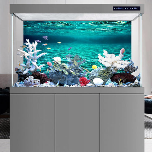YongFoto 48x18 Inches Polyester Aquarium Background, Turquoise Clear Water Ripple Decor