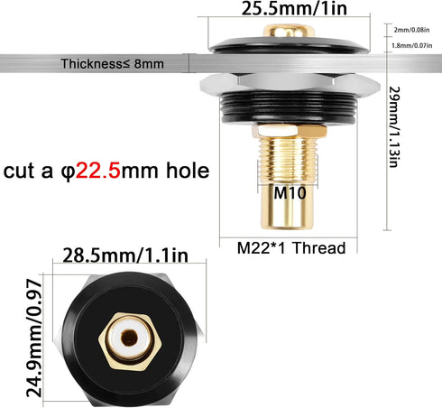 QIANRENON Gold Plated RCA Embedded Threaded Fixed Adapter, RCA Female to Female Panel Mount AV Connector