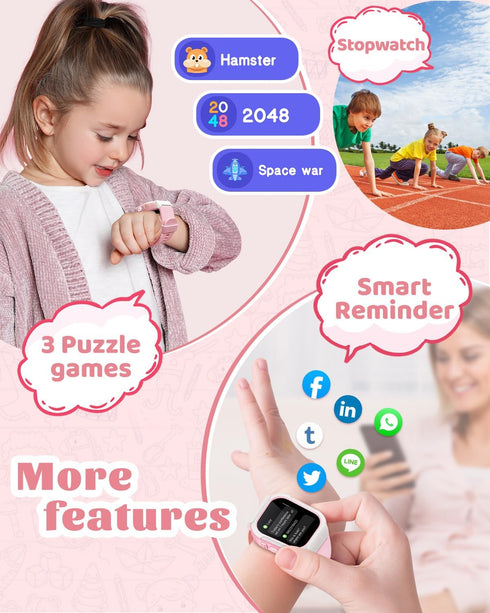 Smart Watch for Kids, Fitness Tracker with Pedometer, Heart Rate Monitor, Sleep Tracker, IP68 Waterproof, Kids Gift Pink