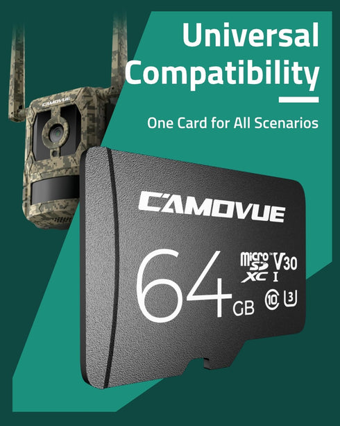 CAMOVUE 64GB Max.100MB/s 4K RLA-SD10,U3/C10/30, microSD Card, Read Speed, Ultra HD Transmission, Series Universal