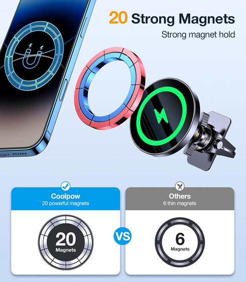 Coolpow Charger15W 17 16 15 14 13 for MagSafe Car Mount Top ChargerMagnetic Wireless Car Charger for iPhone Magsafe Car