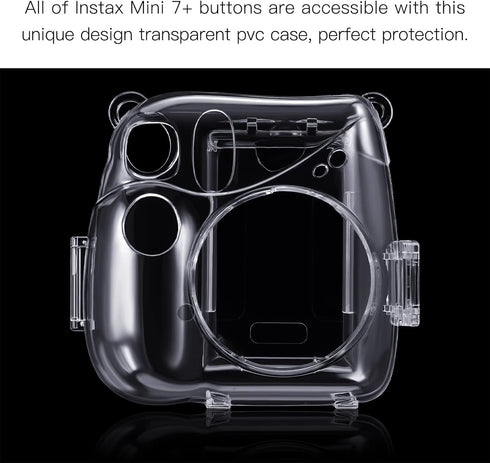 Fintie Clear Protective Case for Fujifilm Instax Mini 7+ Camera, Crystal Hard Shell Cover with Removable Rainbow Strap