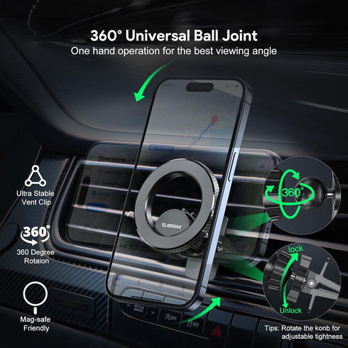 Esoulk 12-17/Pro/Max Magnetic Car Mount Charger for MagSafe, Air Vent Car Phone Mount Holder Hands Free Car Cell Phone