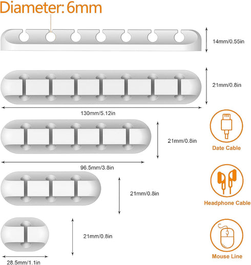 Cord Organizer Cable Management for Desk, 5 Packs White Clips and Self-Adhesive Holder