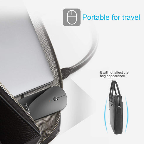 FENIFOX Slim Mini Bluetooth Mouse - Whisper-Quiet Portable Wireless Mice, Rechargeable, Compatible with Laptop, PC,