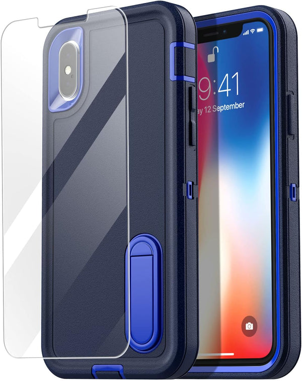 AICase iPhone X/XS Heavy Duty Rugged Case with Kickstand & Glass Screen Protector, Shockproof Military Protection 5.8"
