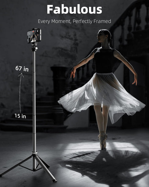 EUCOS Metal Phone Tripod Stand, 67" Lightweight Tripod for Phone with Remote and Sturdy Extendable Design