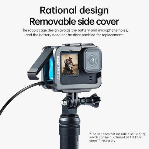 TELESIN Aluminum Protective Case for GoPro Hero 12 11 10 9 Black, Fits ND CPL Lens Filter with Cold Shoe