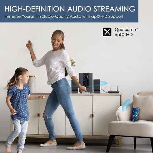 SIMOLIO Bluetooth Transmitter Receiver for TV Home Stereo, aptX Low Latency & HD Long Range Audio Adapter for 2