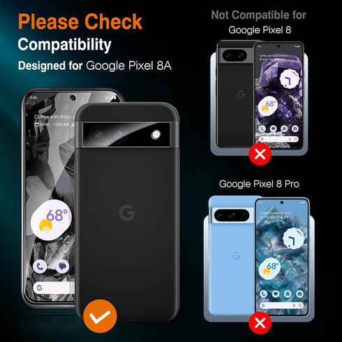 LK 2 Pack for Google Pixel 8a Screen Protector with 2 Pack Camera Lens Protector, Military Grade Shatterproof, HD Ultra-thin, 9H Hardness Tempered Glass Screen Protector for Pixel 8a, Anti Scratch