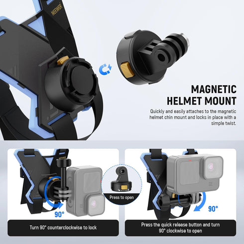 NEEWER Motorcycle Helmet Chin Strap Mount Kit - Compatible with GoPro Hero 13-7, Magnetic Quick Release Adapter