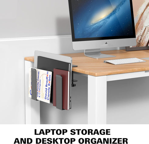 WYYHAA Adjustable Desk Side Laptop Mount, No Drill Storage Organizer, Metal Hanging Notebooks Holder