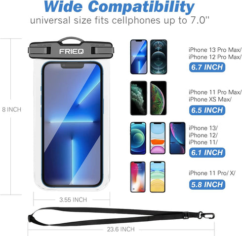 Waterproof Phone Pouch Bag - 2 Pack, Universal IPX8 Waterproof Case with Lanyard for iPhone/Samsung Up to 7"