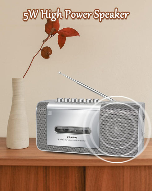 Gracioso Portable Cassette Player and Recorder, Tape Player/Recorder with AM/FM, Loud Built-in Speaker, Microphone, for