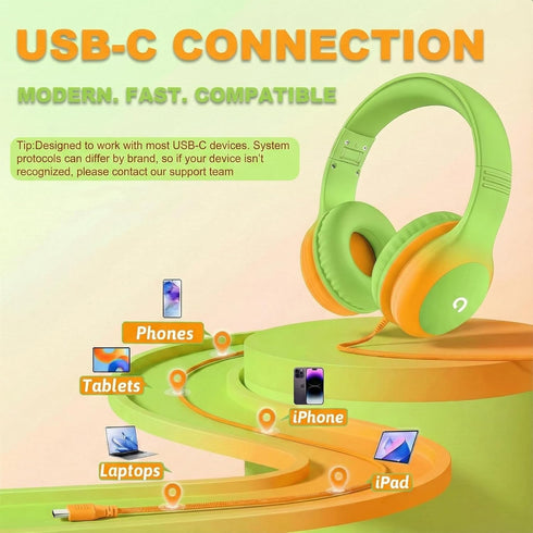 85dB ADOOPE Wired Kids Headphones with USB C Plug, Safe Volume, Adjustable Headband, Tangle-Free Cord Headphones