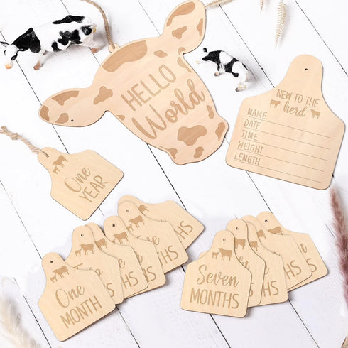 Huray Rayho Cow Baby Monthly Milestone Cards Western Wooden Cow Print Baby Milestone Signs, Baby Stuff, Newborn