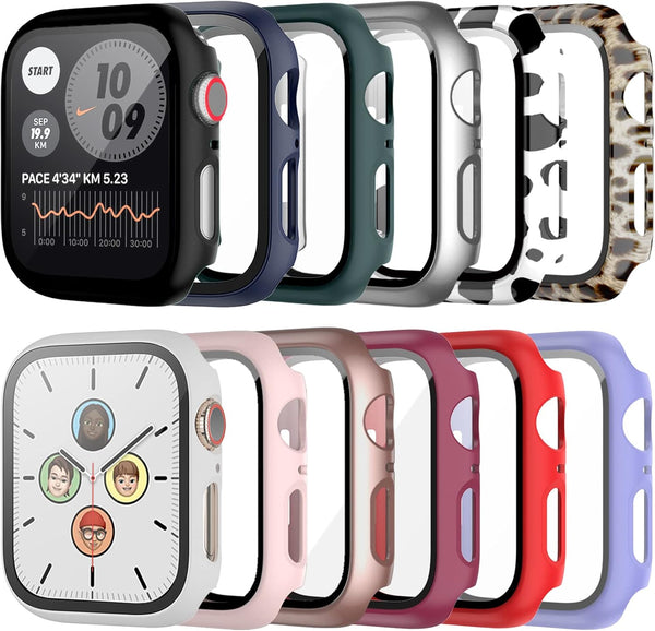 12 Pack Tempered Glass Screen Protector for Apple Watch Series 8 & 7 41mm, JZK Hard PC Full Coverage Slim Guard Bumper