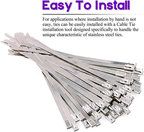 Swpeet 50Pcs Stainless Steel Exhaust Strap Wrap, 5.9 Inch Coated Locking Cable Zip Ties for Automotive Parts