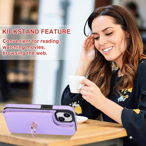 Folosu 15 360Rotation 6.1 Inch Compatible with iPhone Case Wallet with Card Holder, Finger Ring Holder Kickstand, RFID