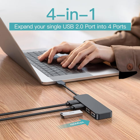 USB Hub, USB Splitter, USB 4-Port Adapter, USB Extender for Laptop, PC, MacBook, Mac Pro, Mac Mini, iMac, Surface Pro