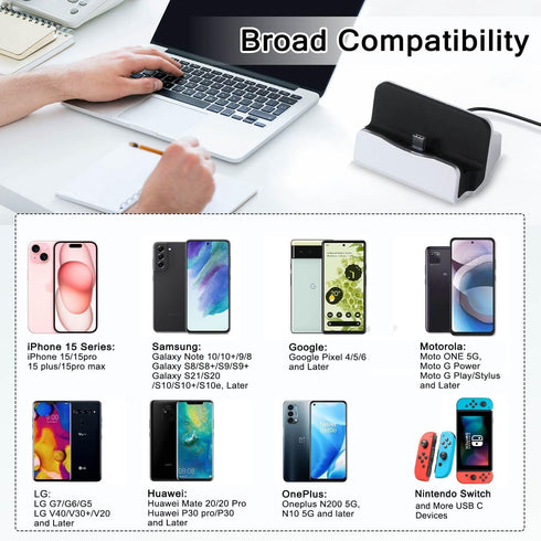 USB C Charging Dock Stand, Fast Charging Station for iPhone 15 Series, Samsung Galaxy, Switch, and More Type-C Phones