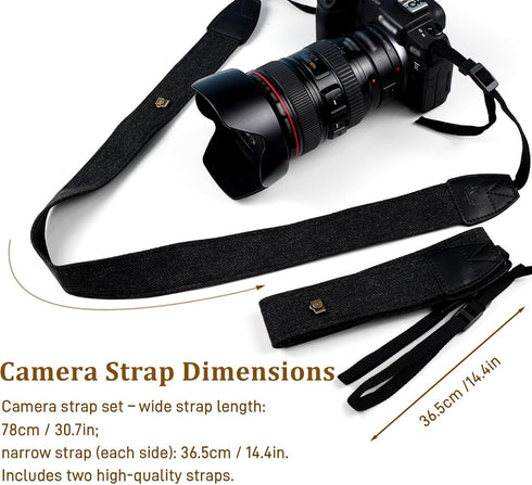 Brvlsoc Black Canvas Camera Neck & Shoulder Strap with Quick Release Buckles Adjustable Cotton Webbing for DSLR and SLR