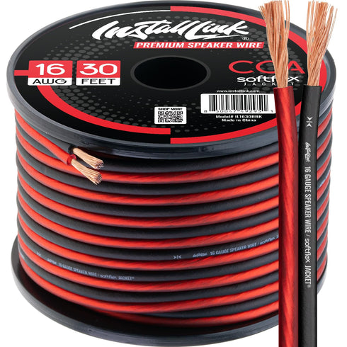Install Link 16 AWG Gauge Speaker Wire Cable, 30 Feet, Stereo for Car or Home Theater, CCA