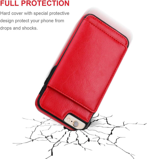 KIHUWEY iPhone 6 Plus/6S Plus Wallet Case with Credit Card Holder, Premium Leather Kickstand Protective Cover (Red)