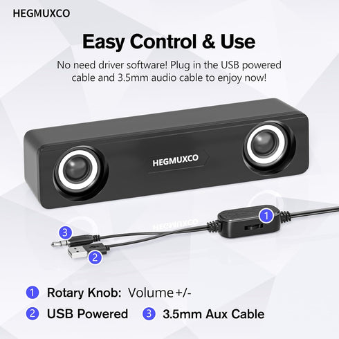 HEGMUXCO 10W 3.5mm Wired Stereo Speaker Compact PC Speakers for Desktop -, USB Powered, Audio Input, Laptop Expertly