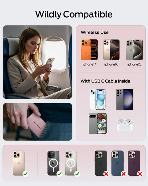 MOVE SPEED 0.3'' 5000mAh Pack 17 17 Air/16/15/14/13/12, Ultra Slim MagSafe Portable Charger, Magsafe Battery iPhone Air