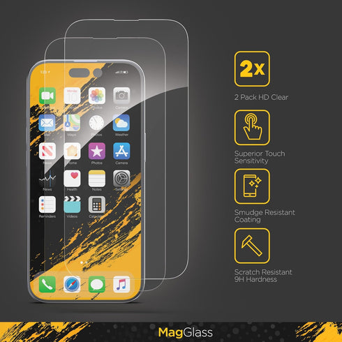 magglass Compatible with iPhone 15 Screen Protector (2 Pack), Camera Lens Guard, Bubble-free Applicator Tool (High