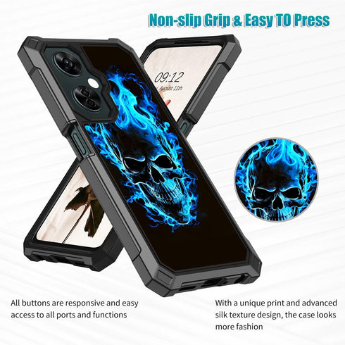 TCL 40 XL Case with Glass Screen Protector, Heavy Duty Hard PC, Blue Skull