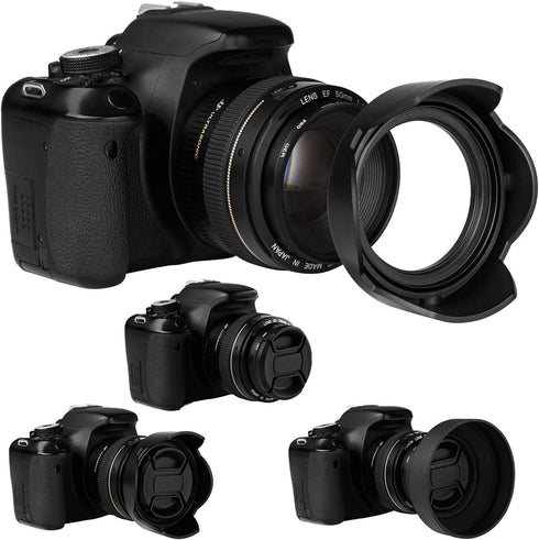 Veatree 67mm Lens Hood Set, Collapsible Rubber with Filter Thread, Reversible Tulip Flower Hood, Center Pinch Cap &