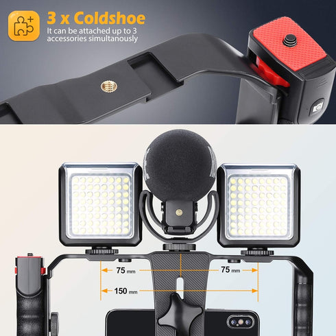 Zeadio Smartphone Stabilizer Grip, Cellphone Video Rig Tripod Mount Holder with Wireless Remote Shutter