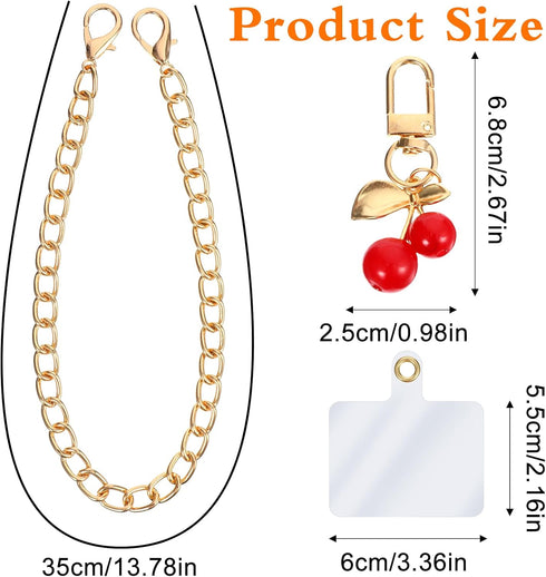 InnoHHustle 2 Phone Wrist Strap with Cherry Charms, Detachable Cute Cherry Cell Phone Lanyard with Tabs, Detachable