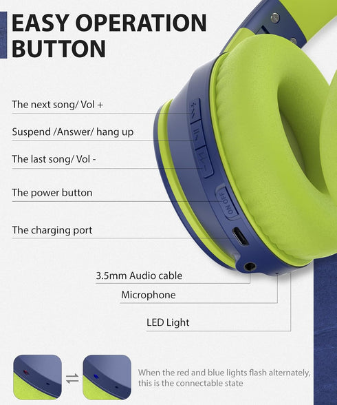 rockpapa E7 Over Ear Wireless Bluetooth Headphones with Mic, Travel Case, Foldable Wired/Wireless for Kids and Adults