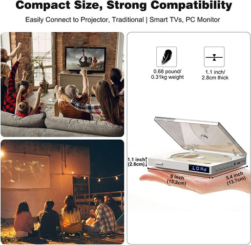 Mini DVD Player with HiFi Built-in Speakers, Region Free DVD Players for TV, HDMI & AV Output, Super Small CD/DVD