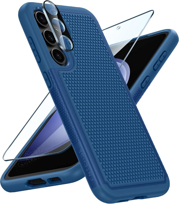 FNTCASE Samsung Galaxy S23-FE Case: Rugged Dual Layer Heavy Duty, Military Grade Shockproof, 6.4" Blue, Non-Slip
