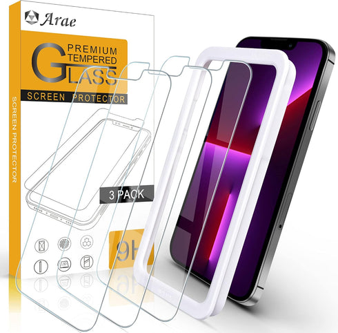 Arae Screen Protector for iPhone 14/iPhone 13/iPhone 13 Pro, HD Tempered Glass, 6.1 inch, 3 Pack, Anti Scratch