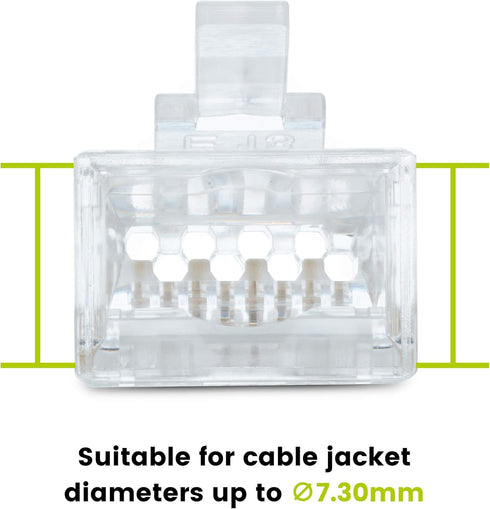 trueCABLE Cat6A Extra Large RJ45 Pass Through Connectors, Staggered, Unshielded, 20 Pieces