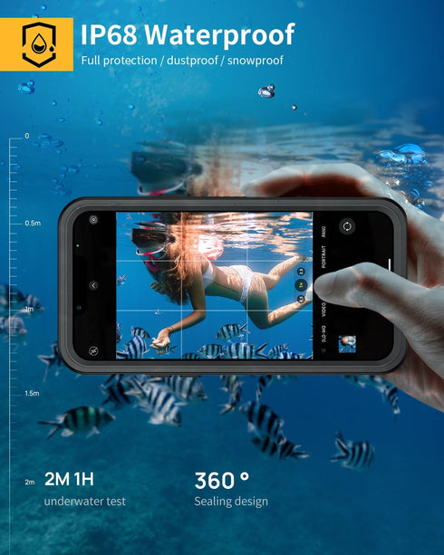 Lanhiem Magnetic Case for iPhone 12, IP68 Waterproof Dustproof, Built-in Screen Protector, Full Body Shockproof Cover,