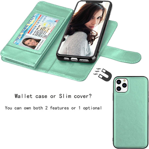 Njjex Wallet Case for iPhone 11 PRO Max 2019, PU Leather ID Credit Holder Folio Flip with Detachable Kickstand