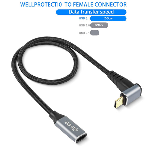 GELRHONR 1M Right Angle USB C Extension Cable, 90 Degree 10Gbps PD 100W USB3.1 Gen2 Male to Female Charging Cord, Up