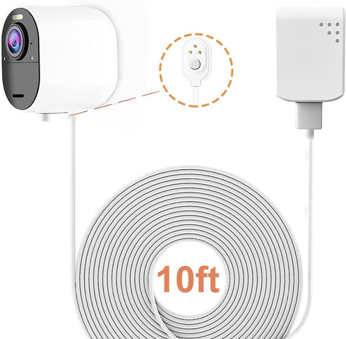 Charging Cable for Arlo Ultra/Ultra 2/Pro 3/Pro 4, Weatherproof Outdoor Magnetic Power Cable, 10 Feet White