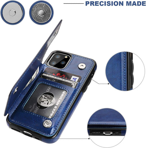 OT ONETOP Wallet Case for iPhone 11 Pro, PU Leather Kickstand with Card Holder, Double Magnetic Clasp, White