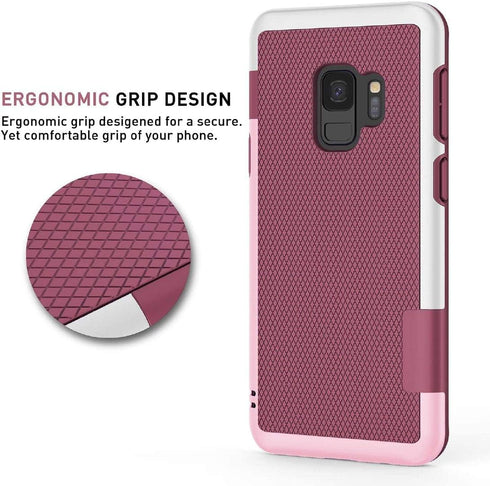 Jeylly S9 Case, Galaxy S9 Case with 2 Pack HD Soft Screen Protector, Contrasting Colors Ultra Slim One-Piece Anti-Slip Rugged Soft TPU Bumper Shockproof Case Cover for Galaxy S9 - Wine