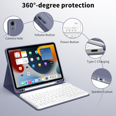 KENKE iPad Air Case with Keyboard 6th/5th/4th Gen 11 & 10.9 Inch, Detachable Wireless Bluetooth, Auto Wake/Sleep
