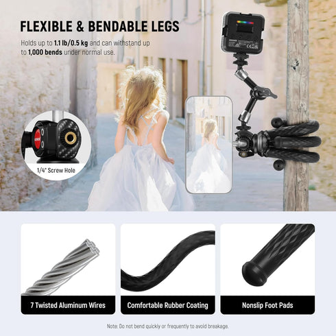 NEEWER Magnetic Flexible Phone Tripod for Magsafe iPhone 15 Pro Max 14 Series, Mini Vlog Cellphone Stand